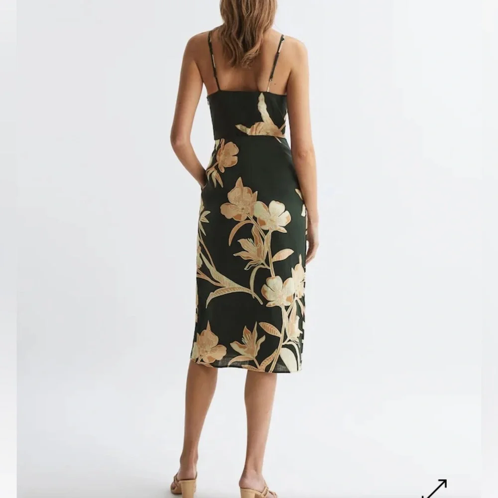 REISS NWOT LINEN N COTTON ALICE POCKETED FAUX WRAP FLORAL MIDI DRESS SIZE 10 - Picture 2 of 14